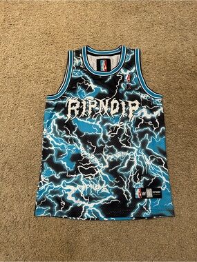 RIPNDIP Nikola Black & Blue Electrifying Lightning Basketball Jersey Mens Small
